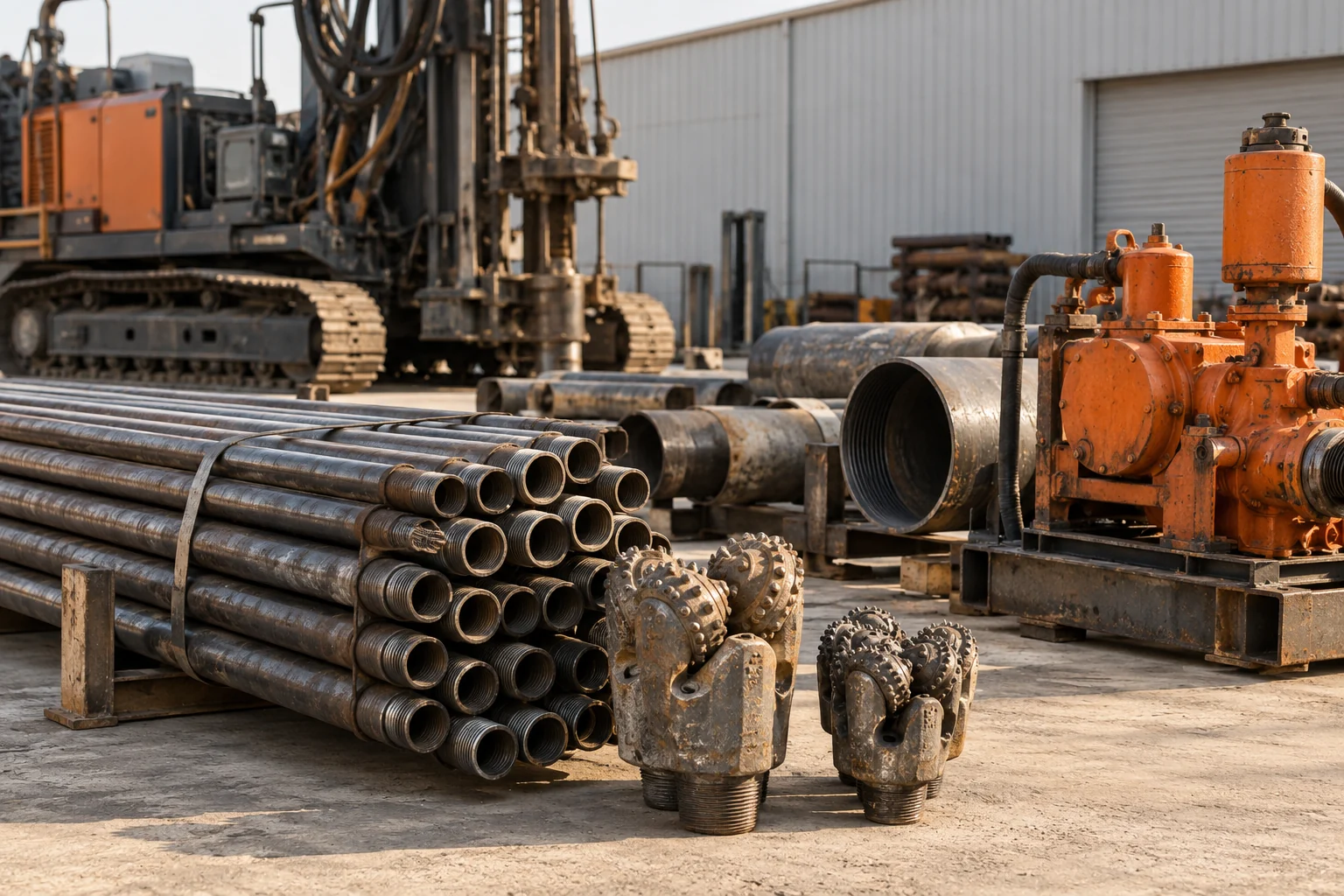 drill rods, bits, casing and a mud pump